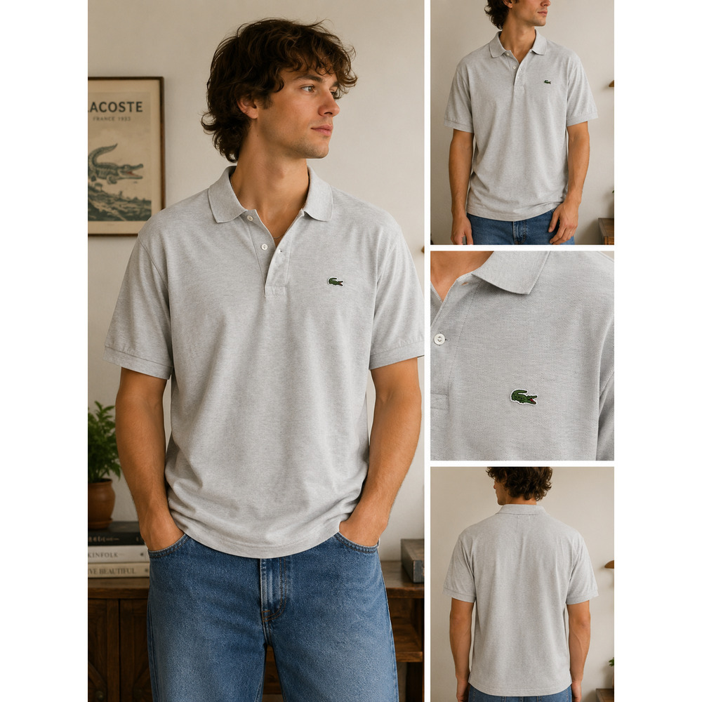 Lacoste Classic Fit Polo Shirt Mens Size 7 Gray Heather Short Sleeve Preppy